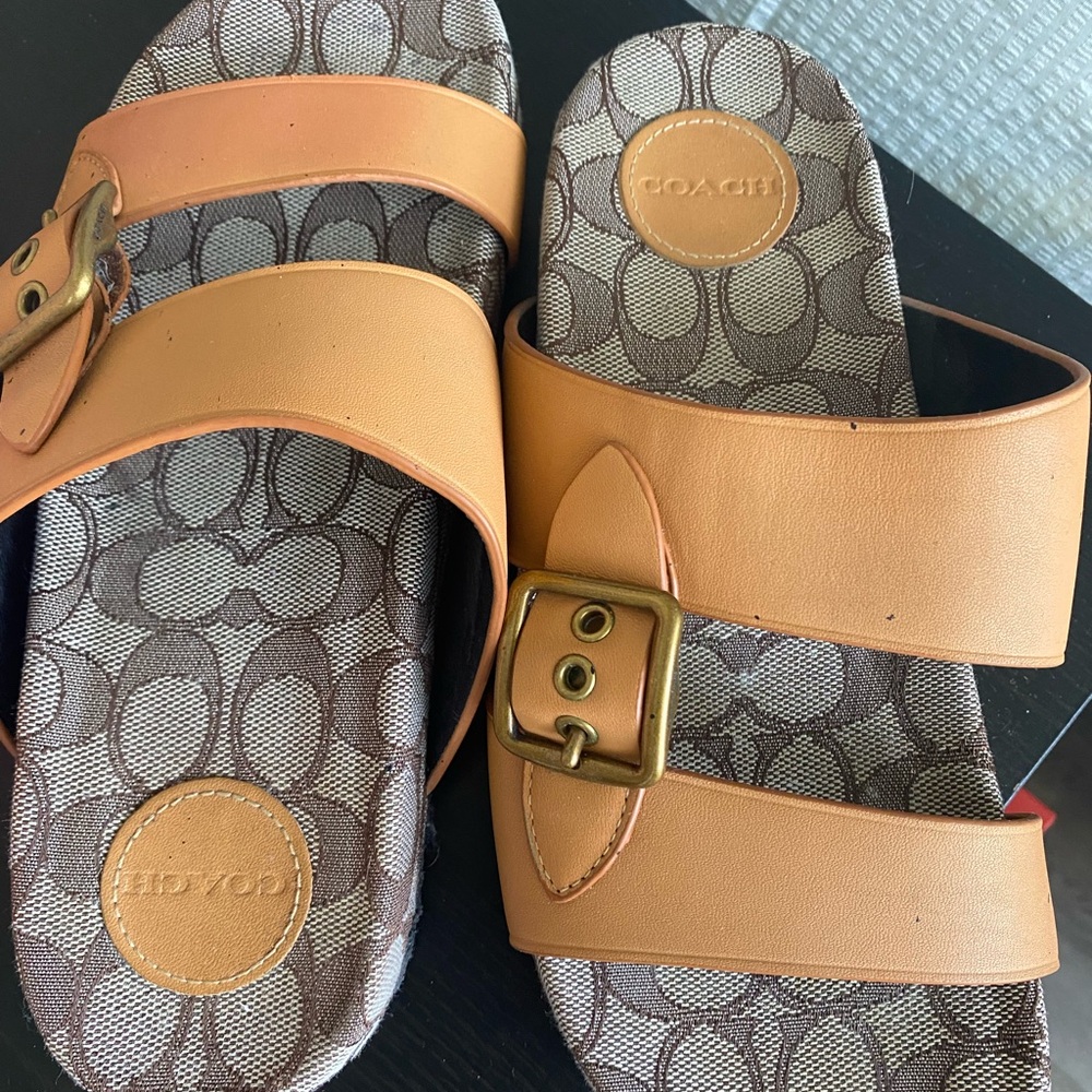 Coach Tan Sandals with Gold Buckle